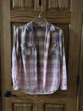 Eddie Bauer Plaid Button-Down Shirt in Blue, Pink, Yellow